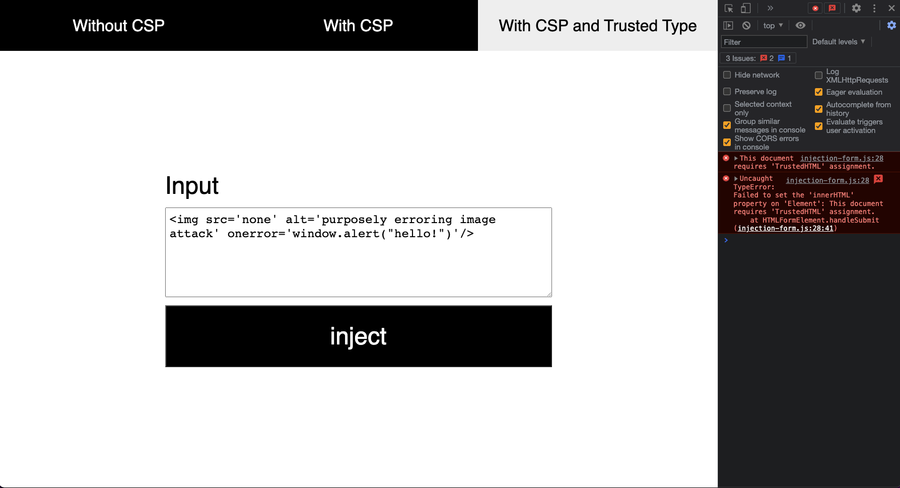 XSS injection with Trusted Types CSP