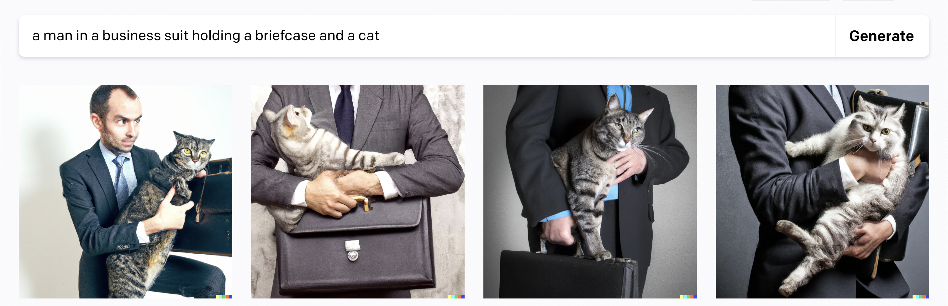 a man in a business suit holding a briefcase and a cat
