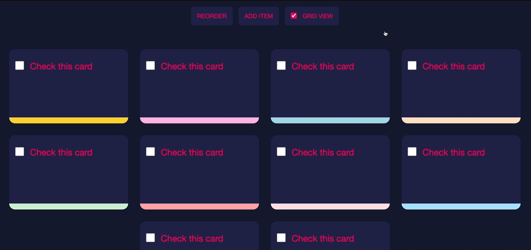 Screen recording showing an item being removed and the grid of cards immediately snap into place